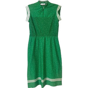 Vintage 70’s Haypence “for Fashion Cents” Midi Green & White Polka Dot Dress J6